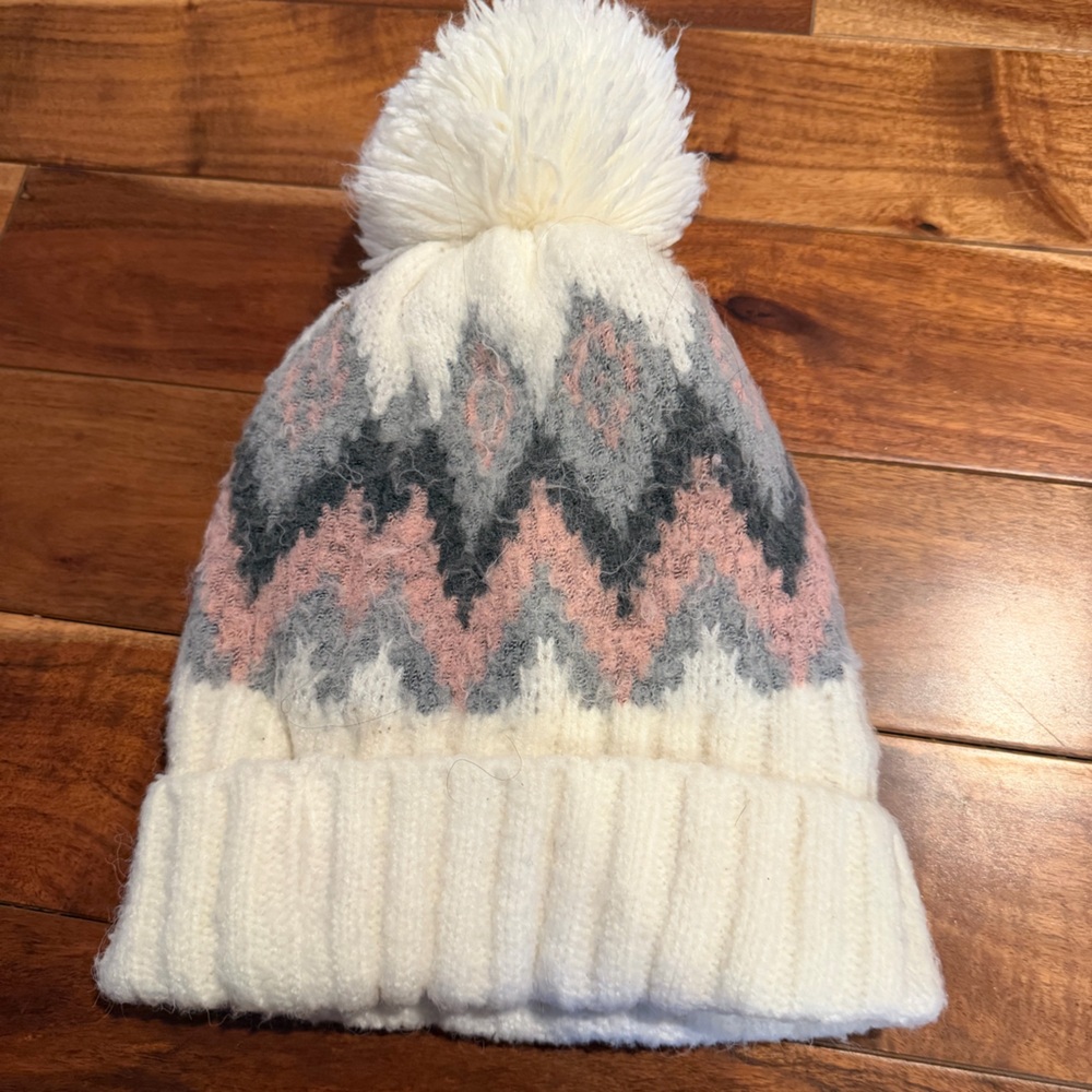 CC Beanje Kids Pom Pom Beanie - White, Pink, Gray girl - Picture 3 of 3